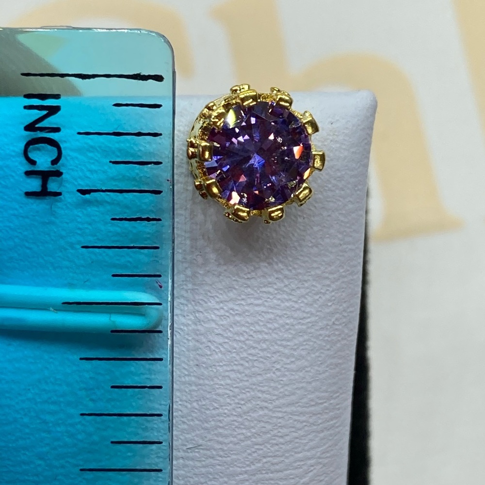 Gold Plated Purple CZ Stud Earrings - Picture 3 of 3